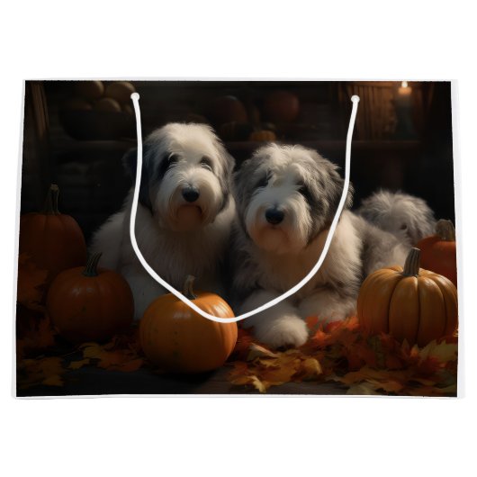 Oud Engels Sheepdog Puppy Herfst Delight Pompoen Groot Cadeauzakje (Voorkant)
