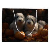 Oud Engels Sheepdog Puppy Herfst Delight Pompoen Groot Cadeauzakje (Achterkant)