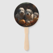 Oud Engels Sheepdog Puppy Herfst Delight Pompoen Handwaaier (Achterkant)