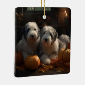 Oud Engels Sheepdog Puppy Herfst Delight Pompoen Keramisch Ornament (Rechts)
