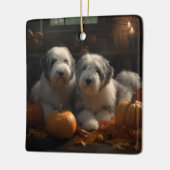 Oud Engels Sheepdog Puppy Herfst Delight Pompoen Keramisch Ornament (Links)