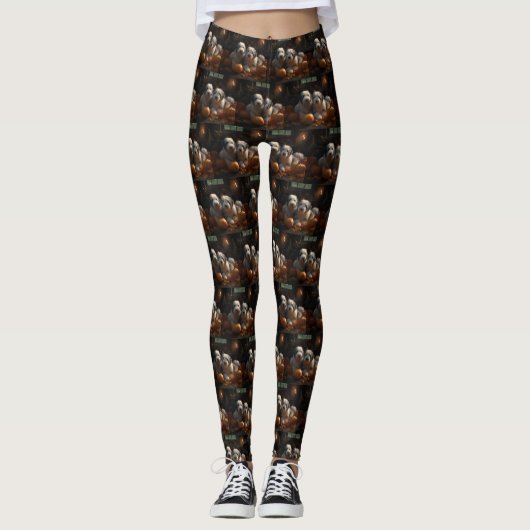 Oud Engels Sheepdog Puppy Herfst Delight Pompoen Leggings (Voorkant)