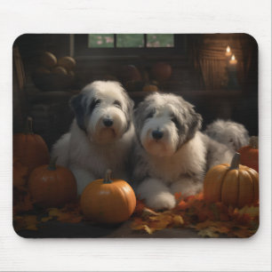 Oud Engels Sheepdog Puppy Herfst Delight Pompoen Muismat