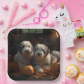Oud Engels Sheepdog Puppy Herfst Delight Pompoen Papieren Bordje (Feest)