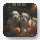 Oud Engels Sheepdog Puppy Herfst Delight Pompoen Papieren Bordje (Voorkant)