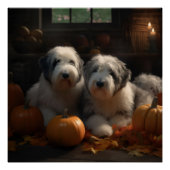 Oud Engels Sheepdog Puppy Herfst Delight Pompoen Perfect Poster (Voorkant)