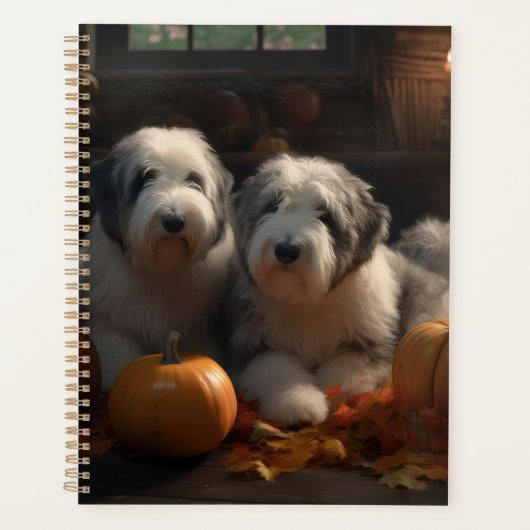 Oud Engels Sheepdog Puppy Herfst Delight Pompoen Planner (Voorkant)
