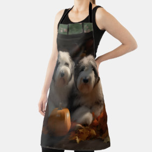 Oud Engels Sheepdog Puppy Herfst Delight Pompoen Schort