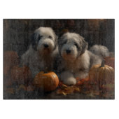 Oud Engels Sheepdog Puppy Herfst Delight Pompoen Snijplank (Voorkant)