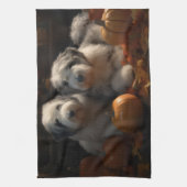 Oud Engels Sheepdog Puppy Herfst Delight Pompoen Theedoek (Verticaal)