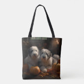 Oud Engels Sheepdog Puppy Herfst Delight Pompoen Tote Bag (Achterkant)
