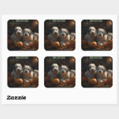 Oud Engels Sheepdog Puppy Herfst Delight Pompoen Vierkante Sticker (Vel)