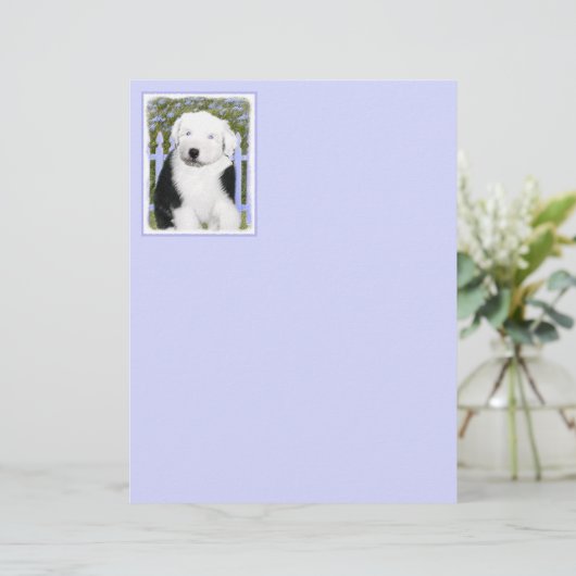 Oud Engels Sheepdog Puppy Painting - Dog Art (Staand voorkant)