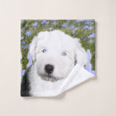 Oud Engels Sheepdog Puppy Painting - Dog Art Bad Handdoek (Wasdoekje)