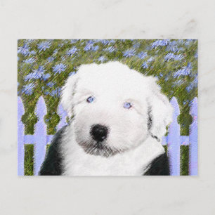 Oud Engels Sheepdog Puppy Painting - Dog Art Briefkaart