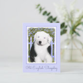 Oud Engels Sheepdog Puppy Painting - Dog Art Briefkaart (Staand voorkant)