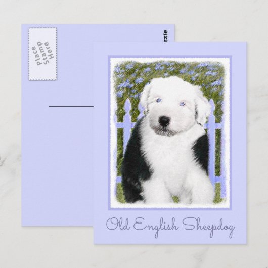 Oud Engels Sheepdog Puppy Painting - Dog Art Briefkaart (Voorkant / Achterkant)