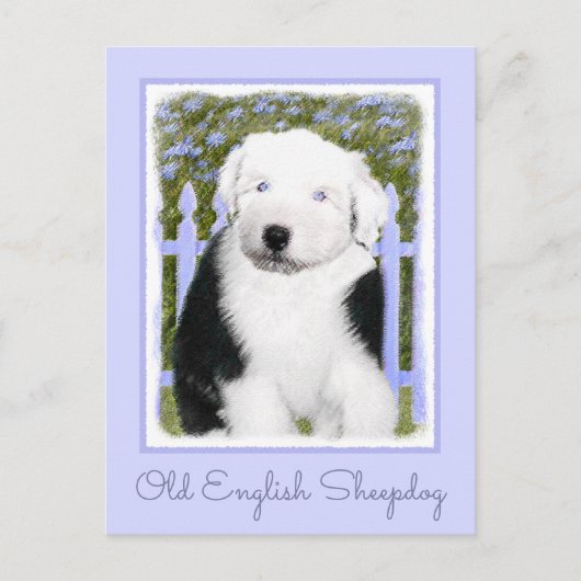 Oud Engels Sheepdog Puppy Painting - Dog Art Briefkaart (Voorkant)