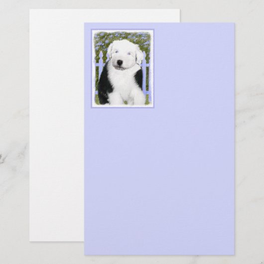Oud Engels Sheepdog Puppy Painting - Dog Art Briefpapier (Voorkant / Achterkant)