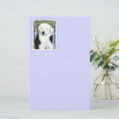 Oud Engels Sheepdog Puppy Painting - Dog Art Briefpapier (Staand voorkant)