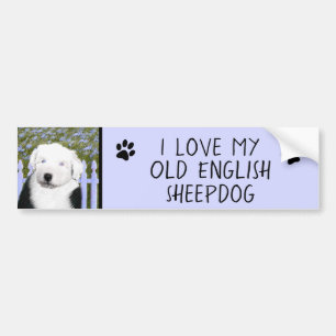 Oud Engels Sheepdog Puppy Painting - Dog Art Bumpersticker
