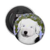 Oud Engels Sheepdog Puppy Painting - Dog Art Button Flesopener (Voorkant)