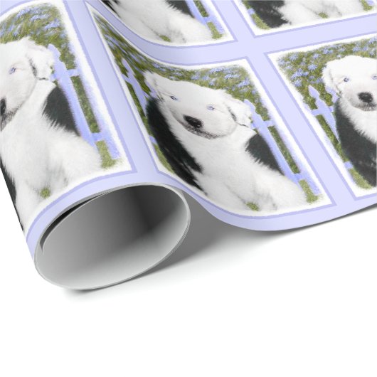 Oud Engels Sheepdog Puppy Painting - Dog Art Cadeaupapier (Rol Hoek)