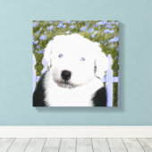 Oud Engels Sheepdog Puppy Painting - Dog Art Canvas Afdruk (Insitu (Houten vloer))