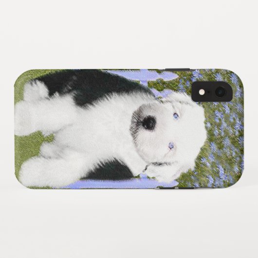 Oud Engels Sheepdog Puppy Painting - Dog Art Case-Mate iPhone Case (Achterkant (horizontaal))