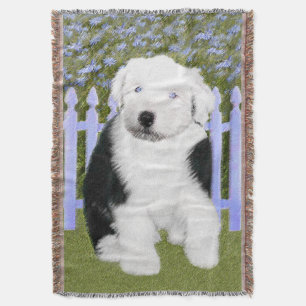 Oud Engels Sheepdog Puppy Painting - Dog Art Deken
