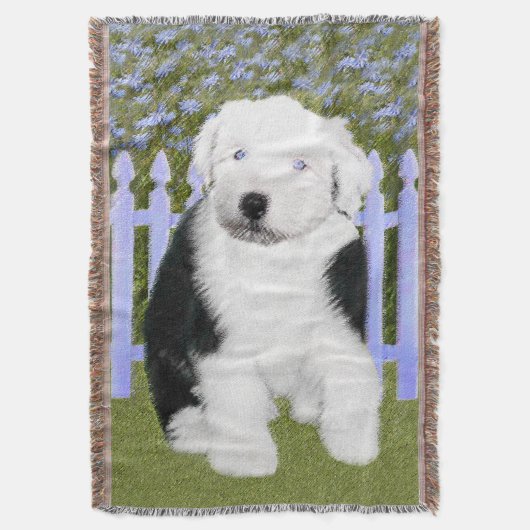 Oud Engels Sheepdog Puppy Painting - Dog Art Deken (Voorkant Verticaal)