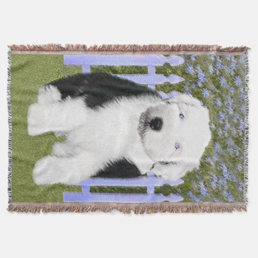 Oud Engels Sheepdog Puppy Painting - Dog Art Deken (Voorkant)