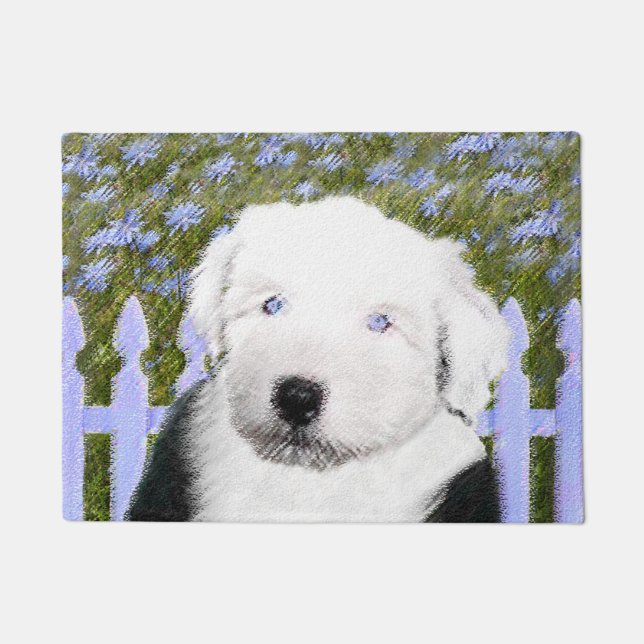 Oud Engels Sheepdog Puppy Painting - Dog Art Deurmat (Voorkant)