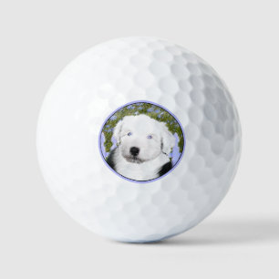 Oud Engels Sheepdog Puppy Painting - Dog Art Golfballen