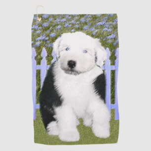 Oud Engels Sheepdog Puppy Painting - Dog Art Golfhanddoek