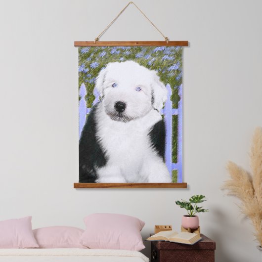 Oud Engels Sheepdog Puppy Painting - Dog Art Hangend Wandkleed (Slaapkamer)