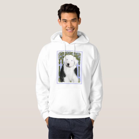 Oud Engels Sheepdog Puppy Painting - Dog Art Hoodie (Voorkant volledig)
