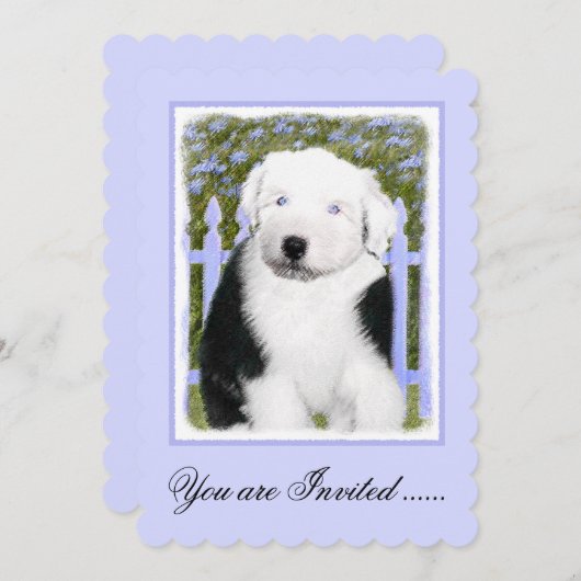 Oud Engels Sheepdog Puppy Painting - Dog Art Kaart (Voorkant / Achterkant)