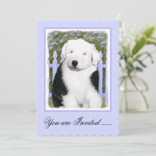 Oud Engels Sheepdog Puppy Painting - Dog Art Kaart (Staand voorkant)