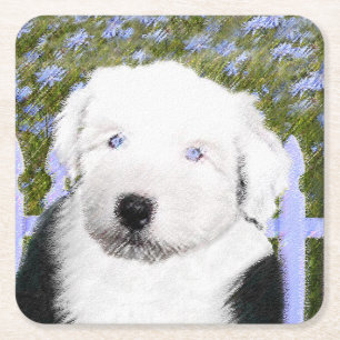 Oud Engels Sheepdog Puppy Painting - Dog Art Kartonnen Onderzetters