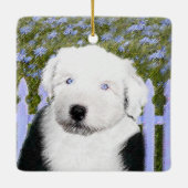 Oud Engels Sheepdog Puppy Painting - Dog Art Keramisch Ornament (Achterkant)