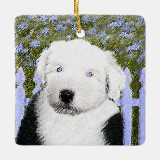 Oud Engels Sheepdog Puppy Painting - Dog Art Keramisch Ornament (Voorkant)