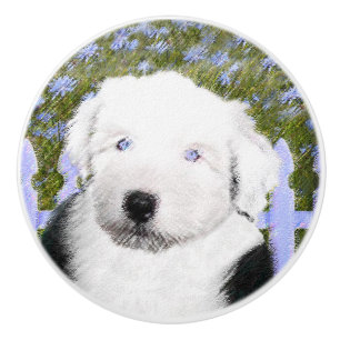 Oud Engels Sheepdog Puppy Painting - Dog Art Keramische Knop