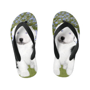 Oud Engels Sheepdog Puppy Painting - Dog Art Kinder Teenslippers