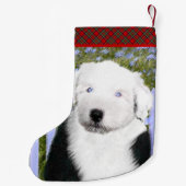 Oud Engels Sheepdog Puppy Painting - Dog Art Kleine Kerstsok (Achterkant)