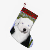 Oud Engels Sheepdog Puppy Painting - Dog Art Kleine Kerstsok (Voorkant (Hangend))