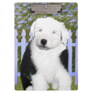 Oud Engels Sheepdog Puppy Painting - Dog Art Klembord