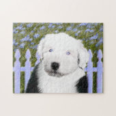 Oud Engels Sheepdog Puppy Painting - Dog Art Legpuzzel (Horizontaal)