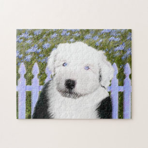 Oud Engels Sheepdog Puppy Painting - Dog Art Legpuzzel