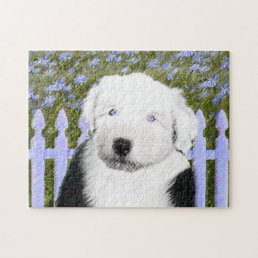 Oud Engels Sheepdog Puppy Painting - Dog Art Legpuzzel (Horizontaal)